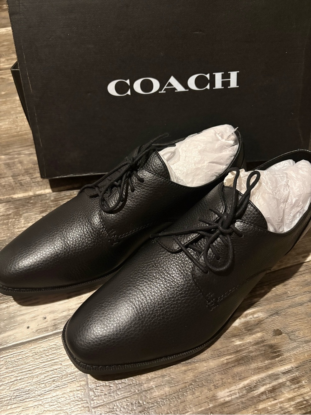 COACH Men's Graham Derby Black Pebbled Leather Shoes